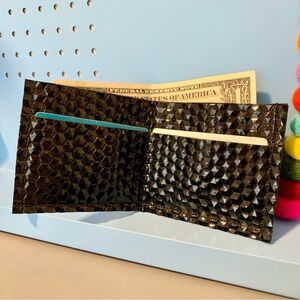 Black Geometric Vinyl-style Wallet - HANDMADE!